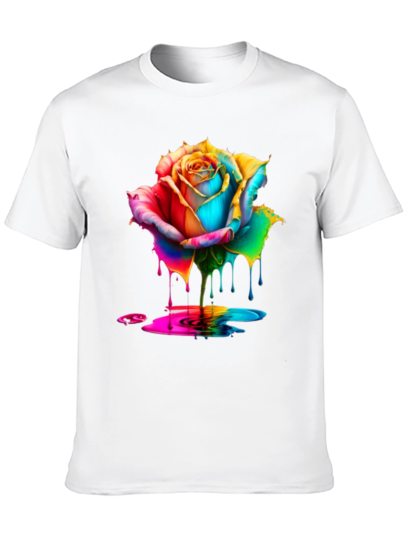 Rainbow Rose Dripping Paint Graphic Tee