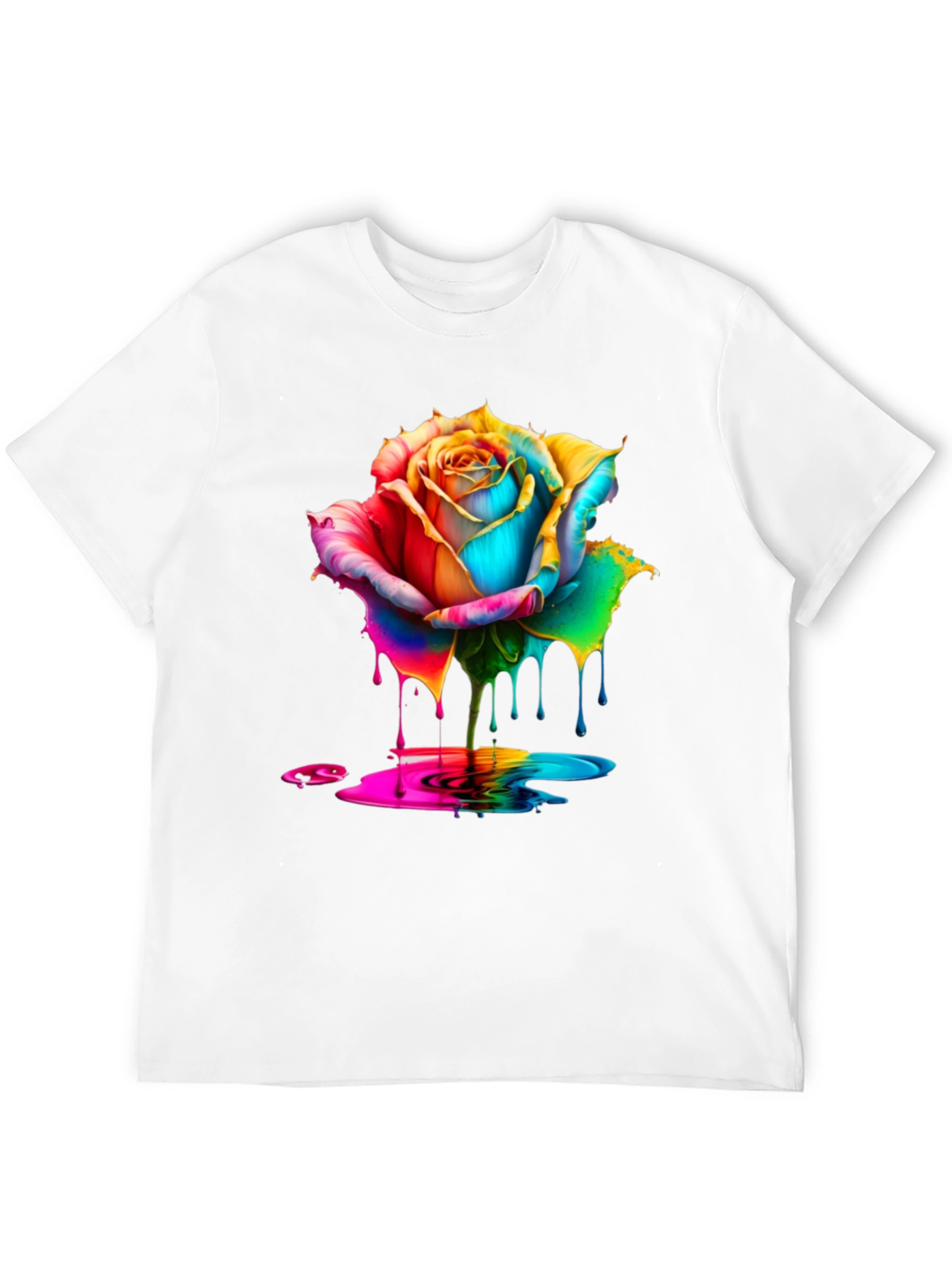 Rainbow Rose Dripping Paint Graphic Tee