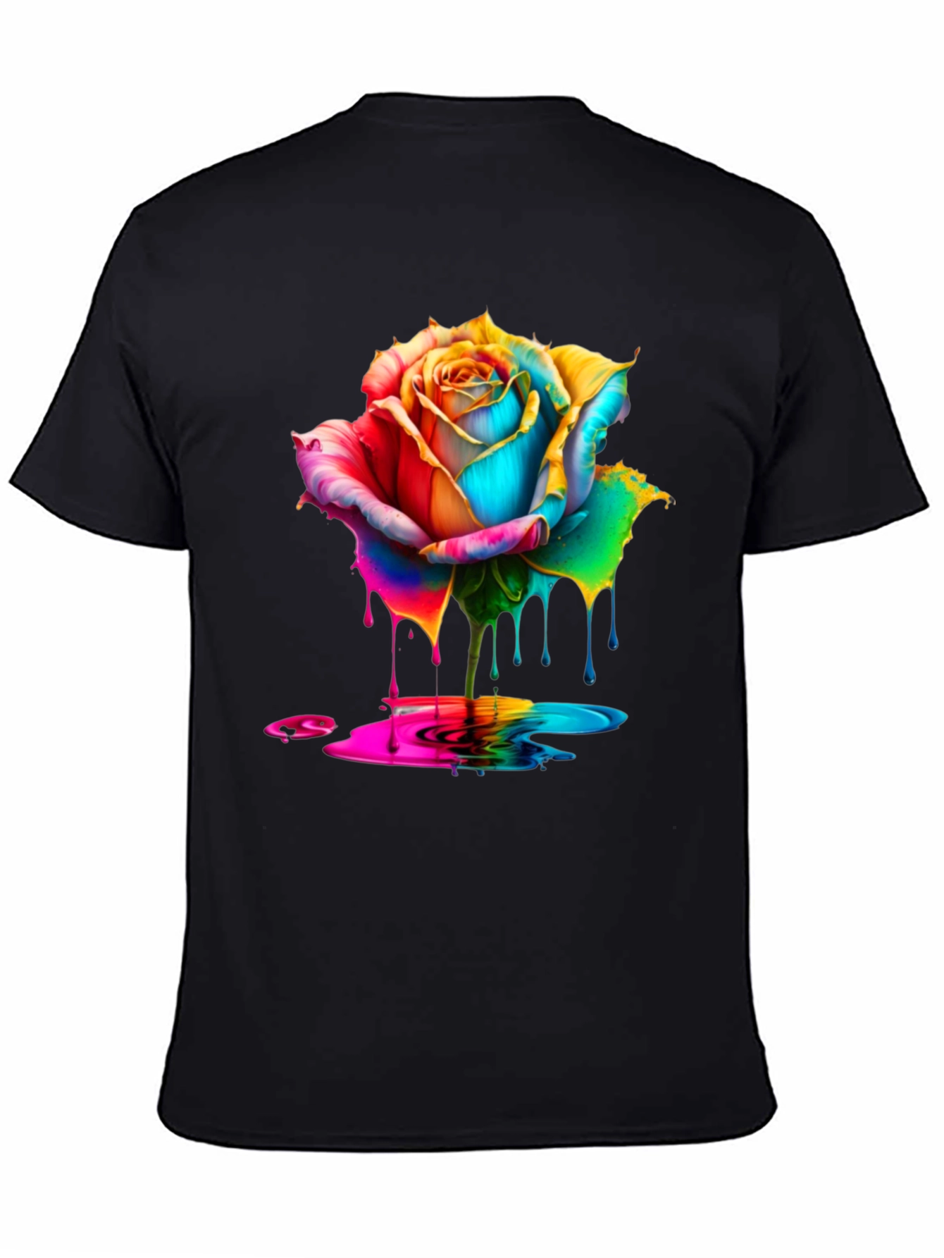 Rainbow Rose Dripping Paint Graphic Tee