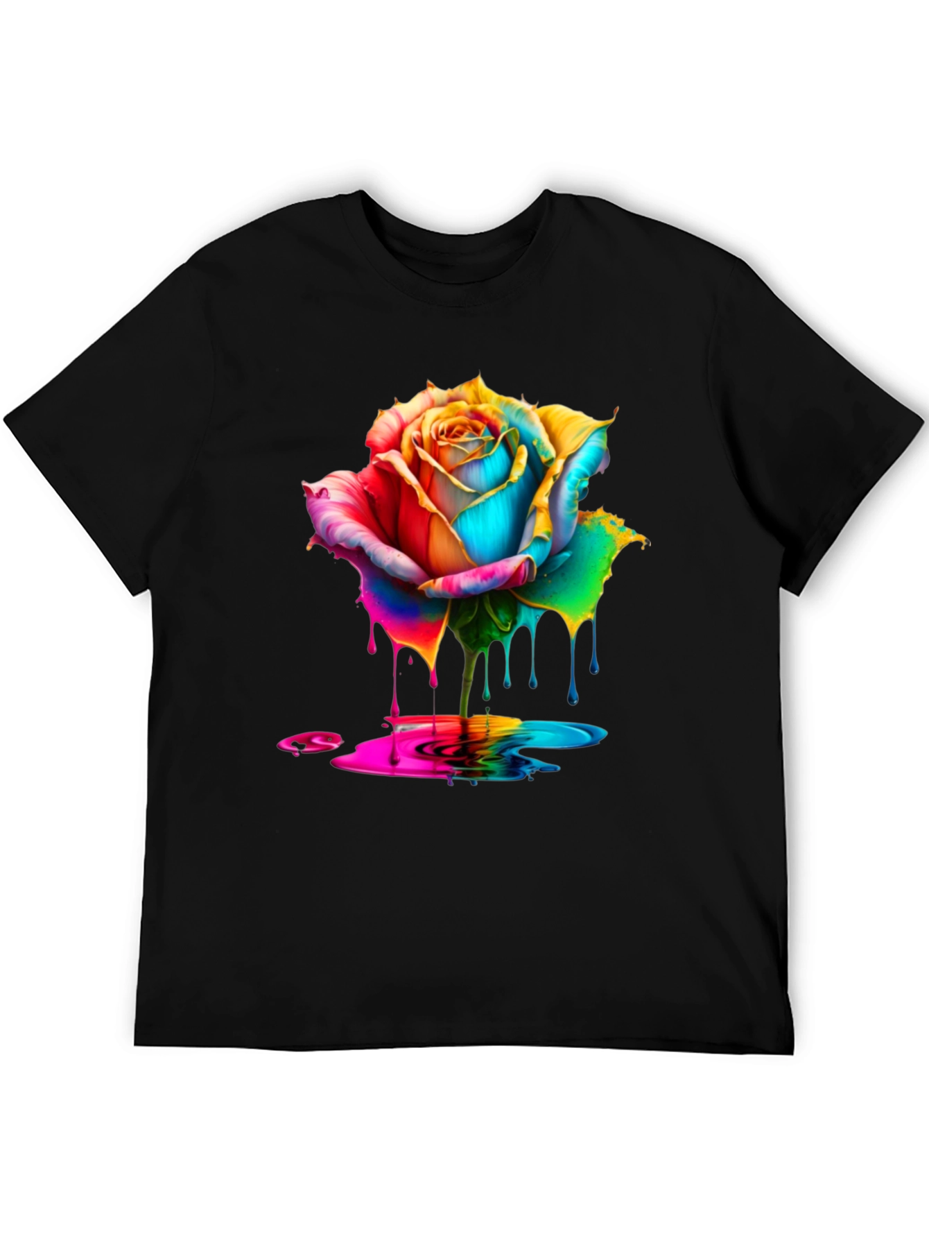 Rainbow Rose Dripping Paint Graphic Tee