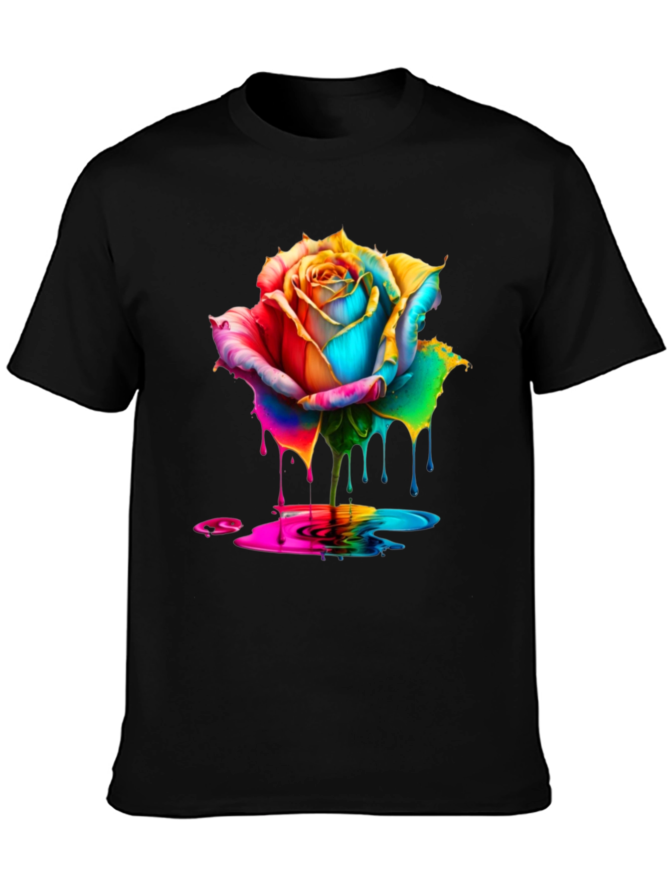 Rainbow Rose Dripping Paint Graphic Tee