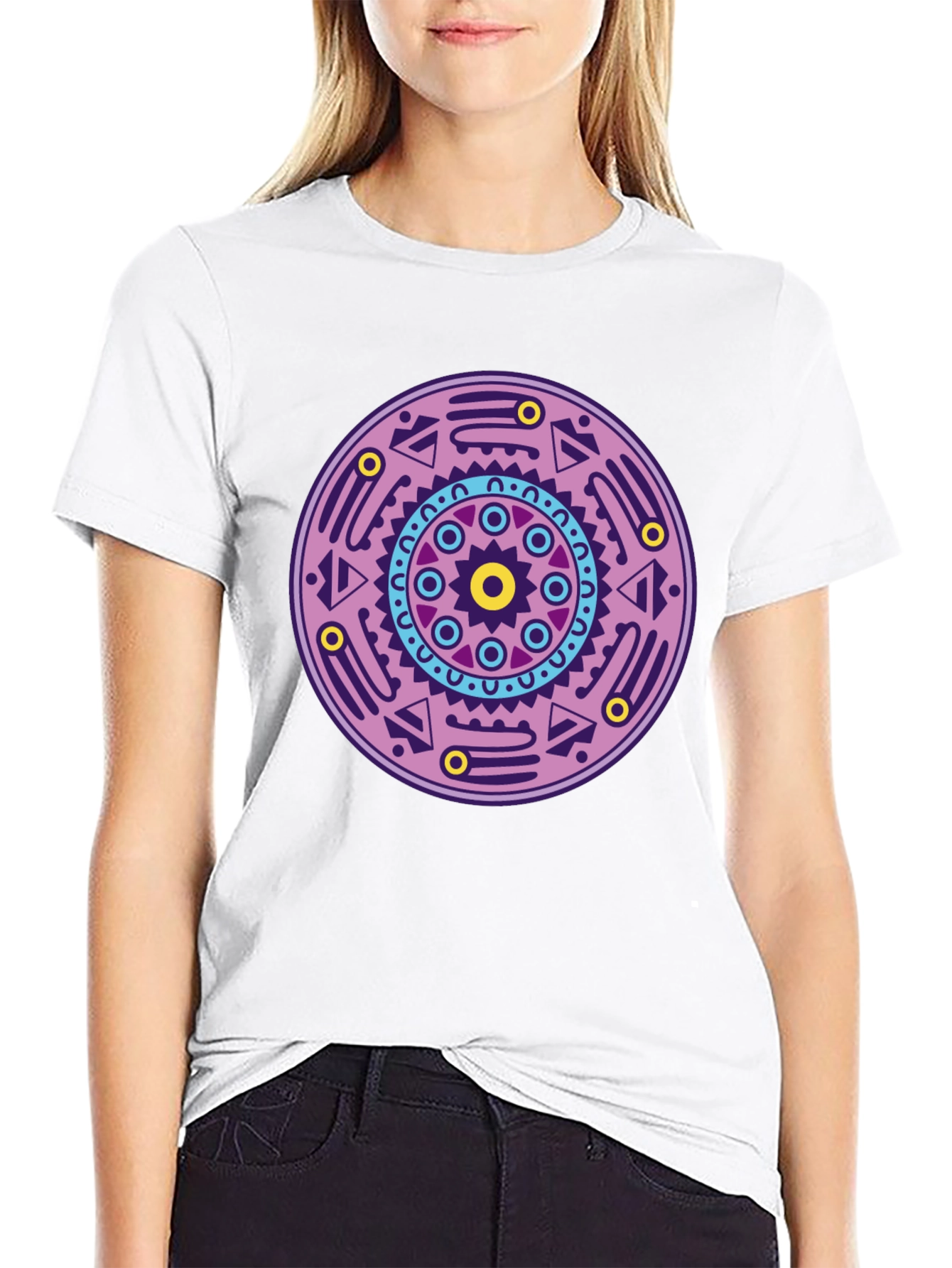 Geometric Mandala Graphic Tee - Black Cotton T-Shirt