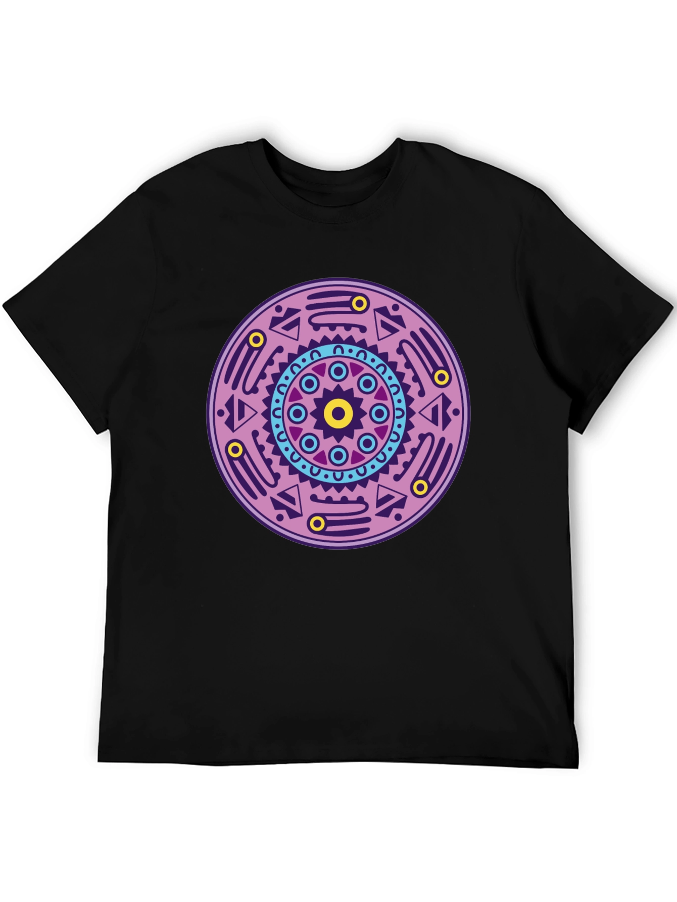 Geometric Mandala Graphic Tee - Black Cotton T-Shirt