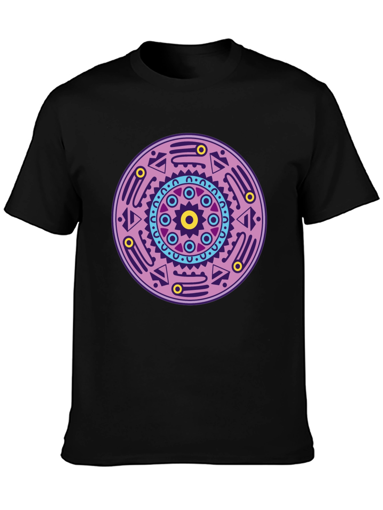 Geometric Mandala Graphic Tee - Black Cotton T-Shirt