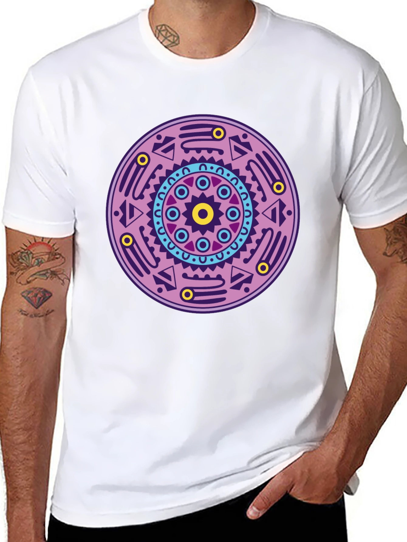 Geometric Mandala Graphic Tee - Black Cotton T-Shirt
