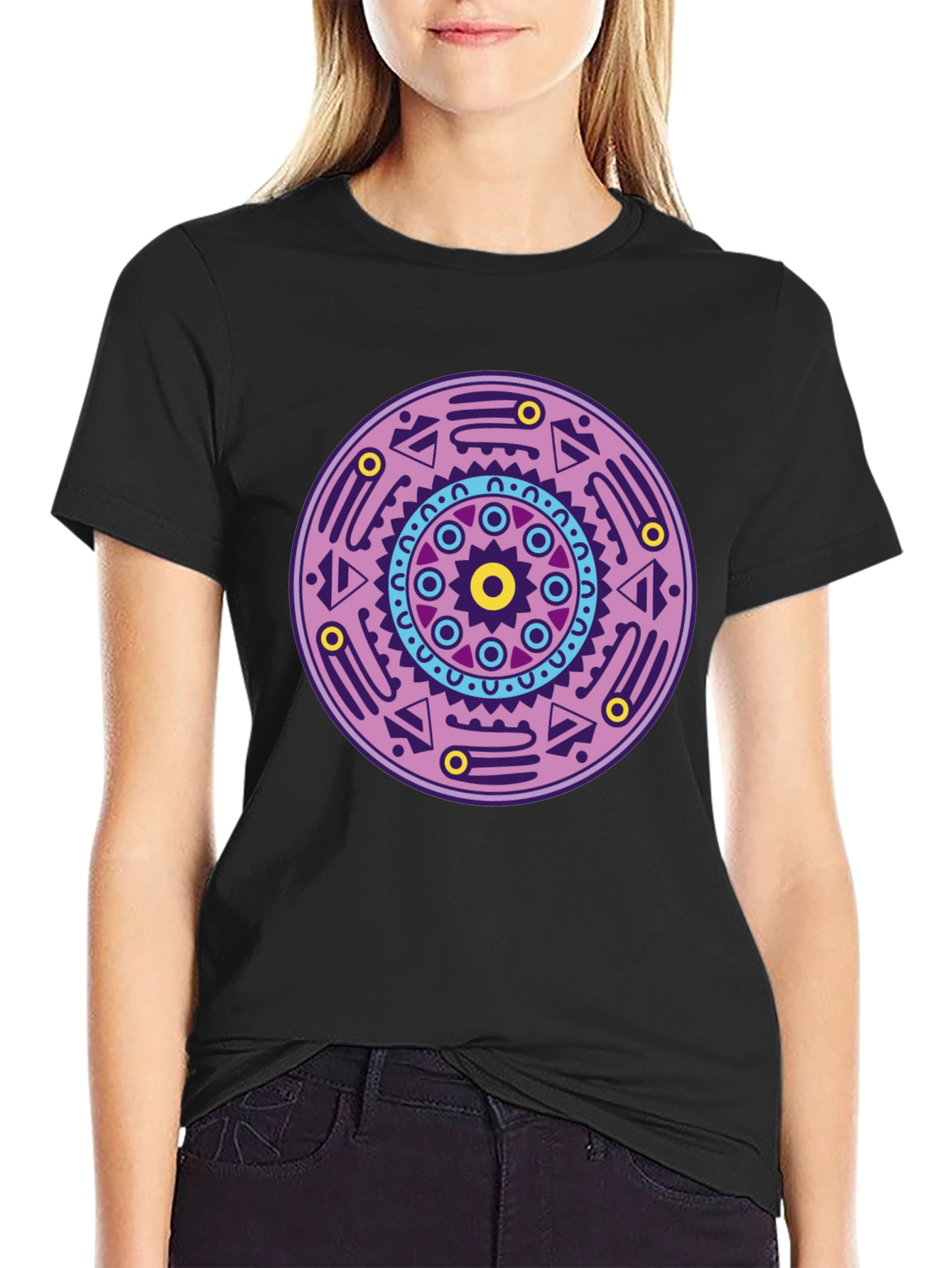 Geometric Mandala Graphic Tee - Black Cotton T-Shirt