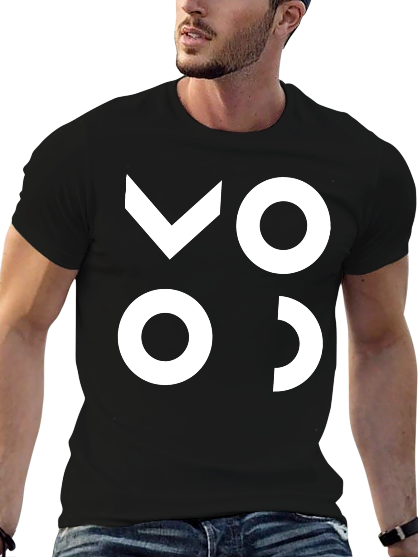 Modern Graphic Tee - Black with White Abstract Design