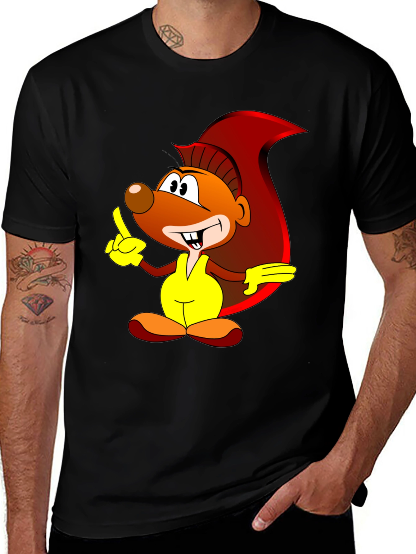 Cartoon Squirrel Graphic Print Black T-Shirt