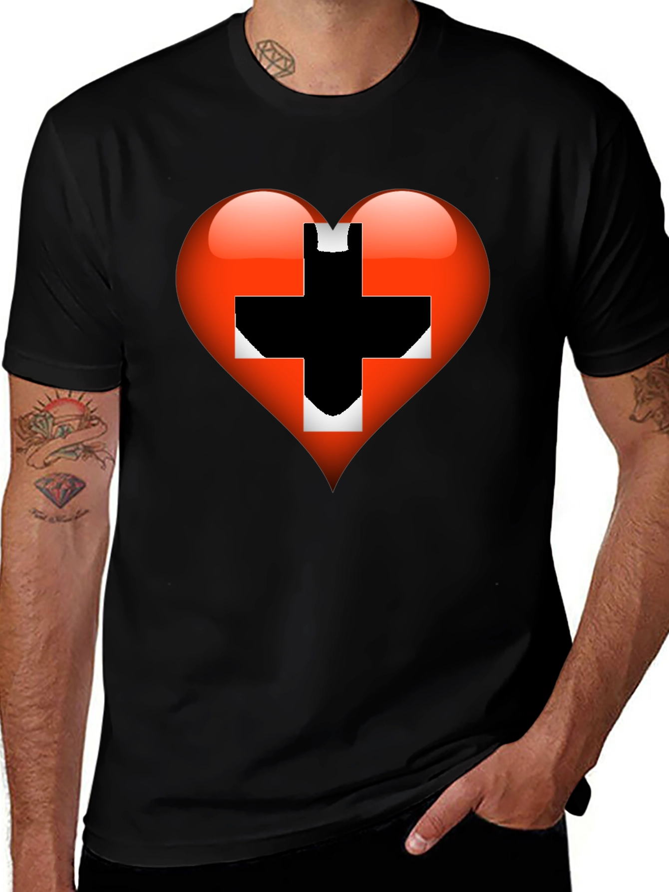 Heart Switzerland Flag Graphic Tee - Black