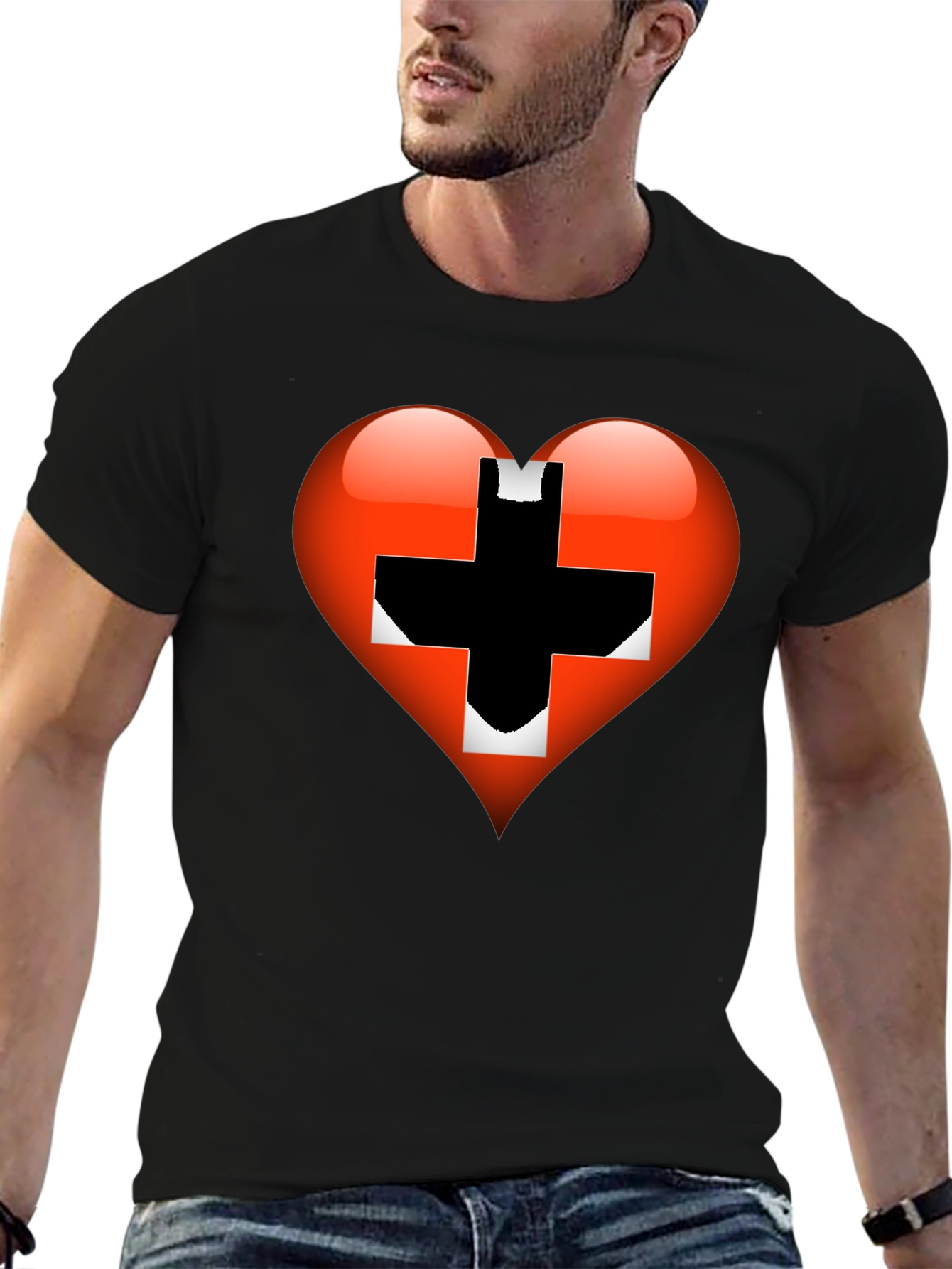Heart Switzerland Flag Graphic Tee - Black