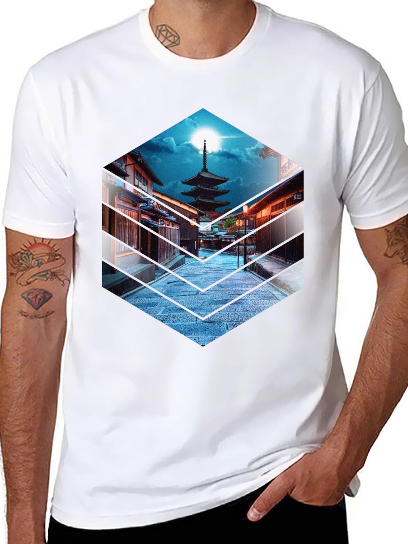 Japanese Pagoda Graphic Tee - Black Cotton T-Shirt