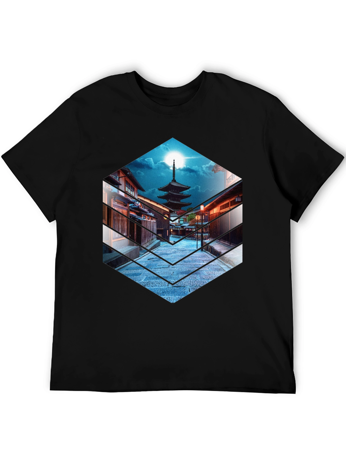 Japanese Pagoda Graphic Tee - Black Cotton T-Shirt