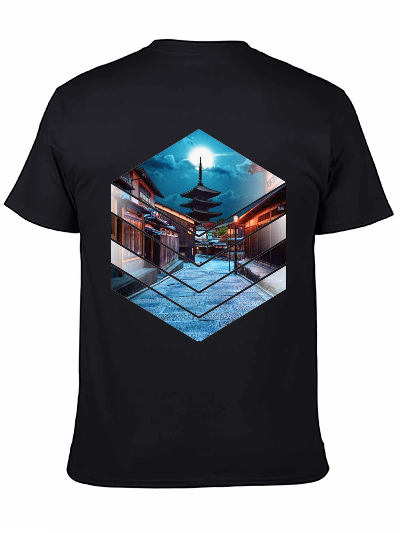 Japanese Pagoda Graphic Tee - Black Cotton T-Shirt