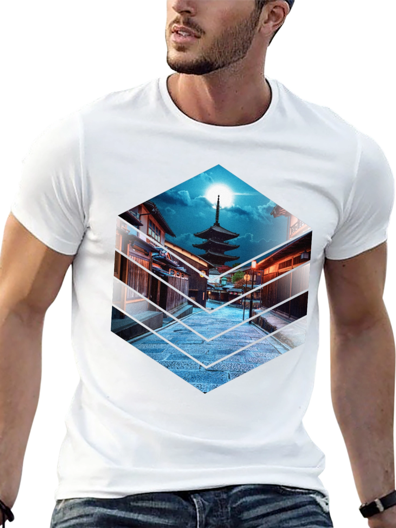 Japanese Pagoda Graphic Tee - Black Cotton T-Shirt