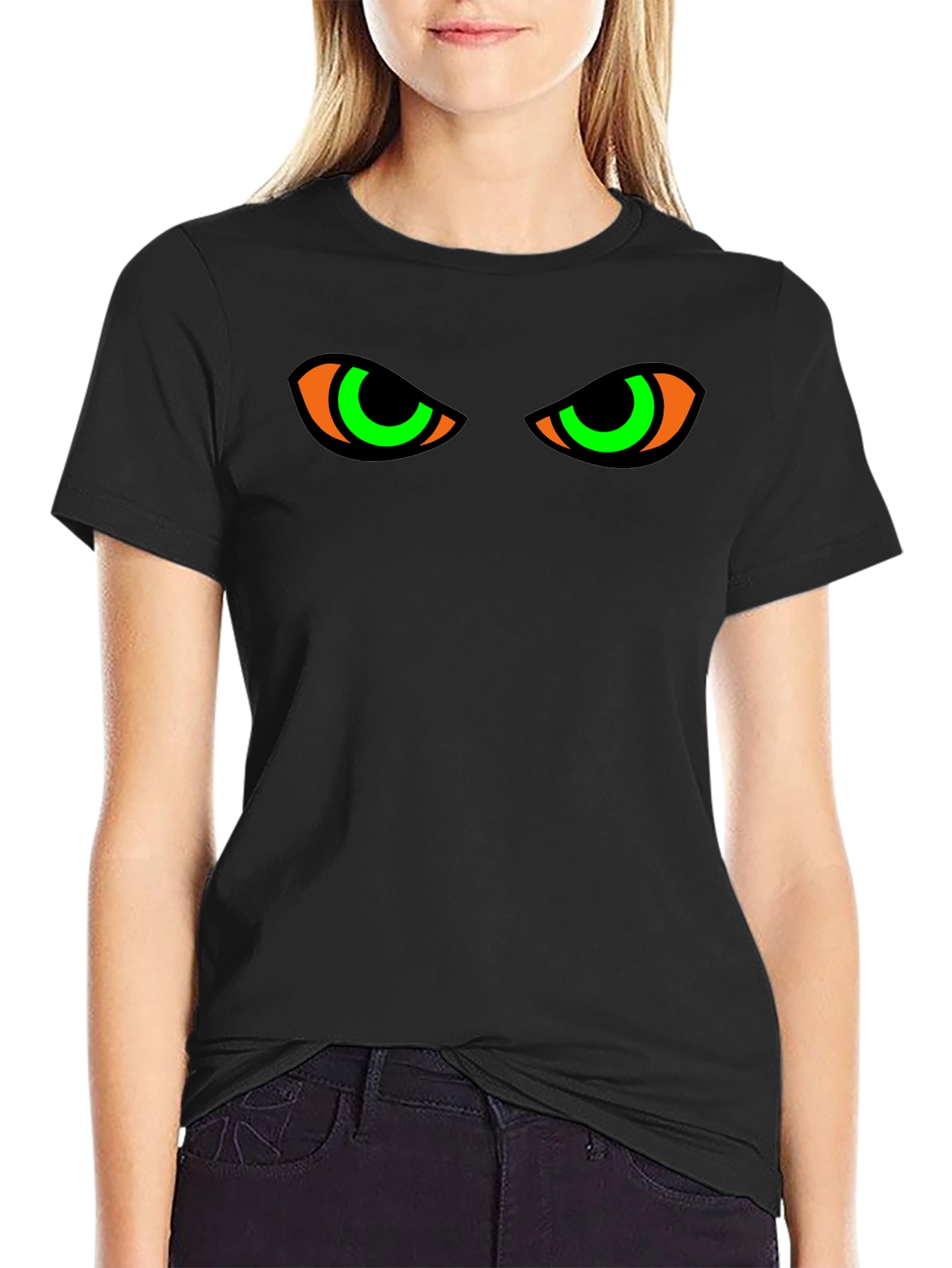 Glow Eyes T-Shirt: Mens Black Spooky Graphic Tee