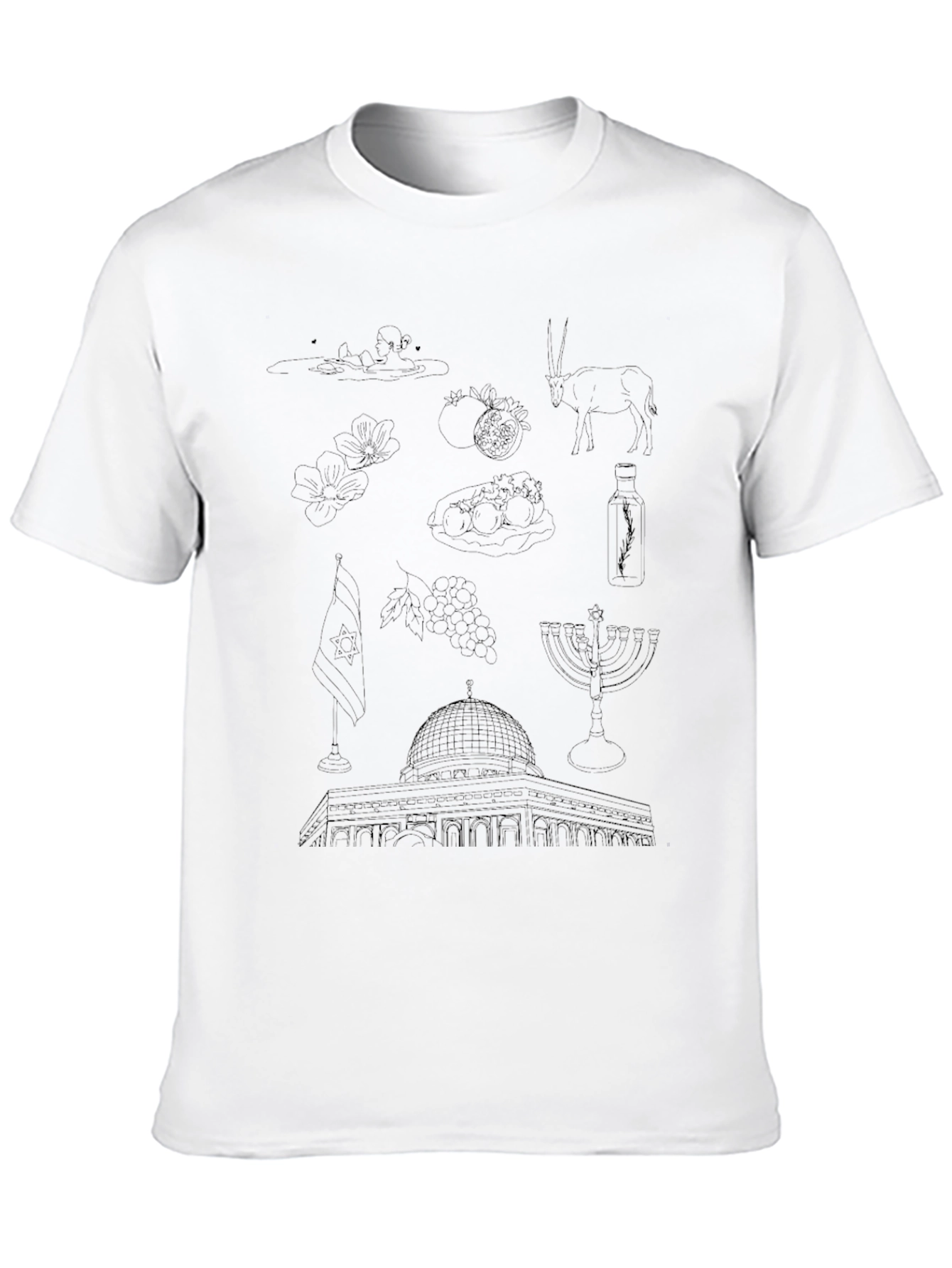 Israel Outline Art Black T-Shirt