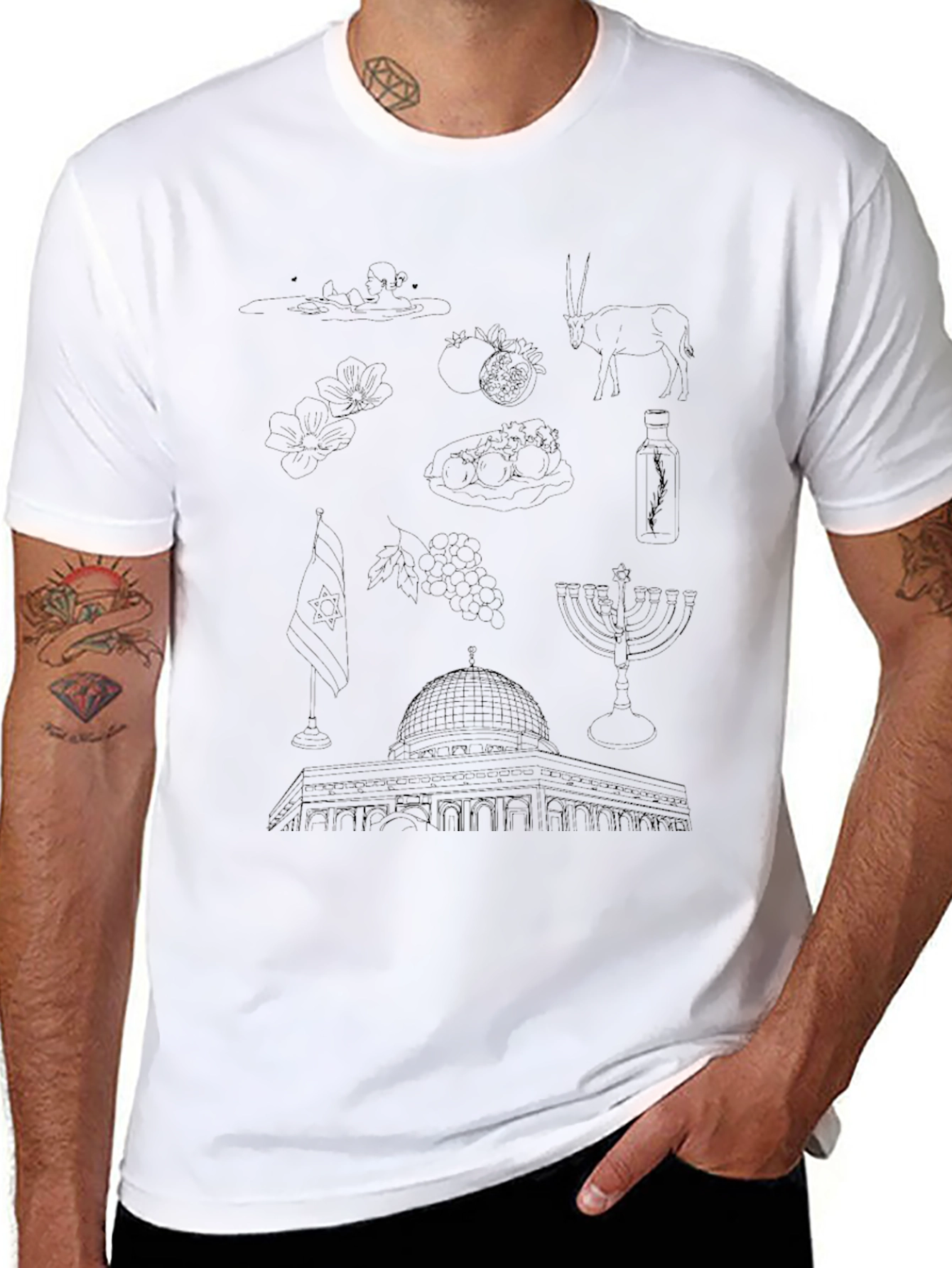 Israel Outline Art Black T-Shirt