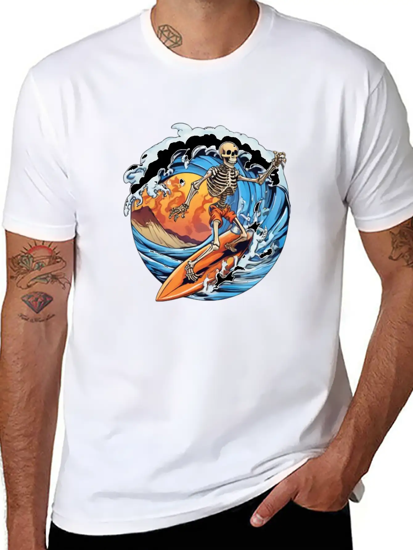 Skeleton Surfing Unisex Casual T-Shirt – Clean Design For Daily Comfort