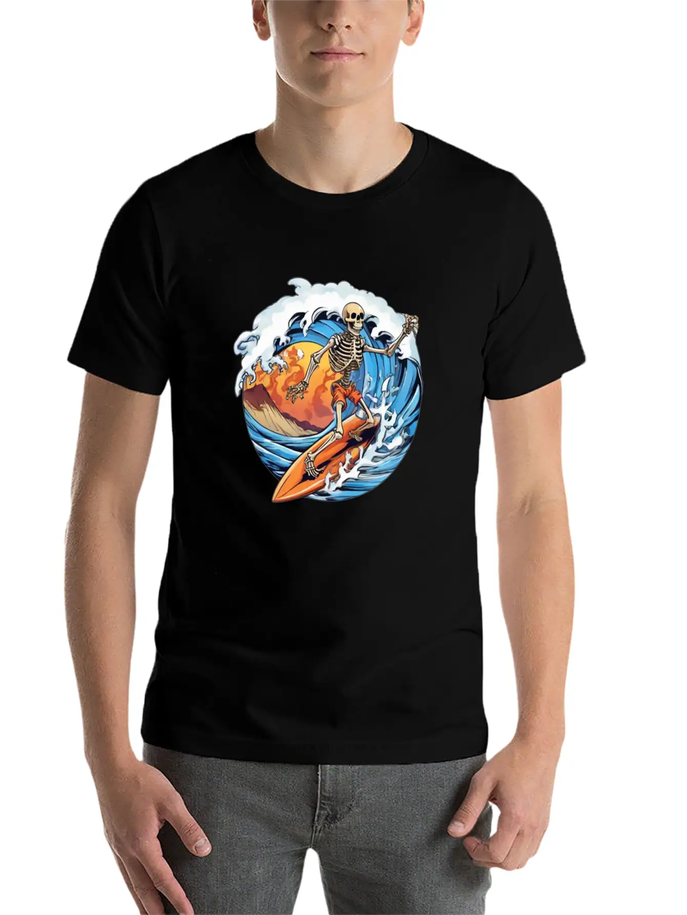 Skeleton Surfing Unisex Casual T-Shirt – Clean Design For Daily Comfort