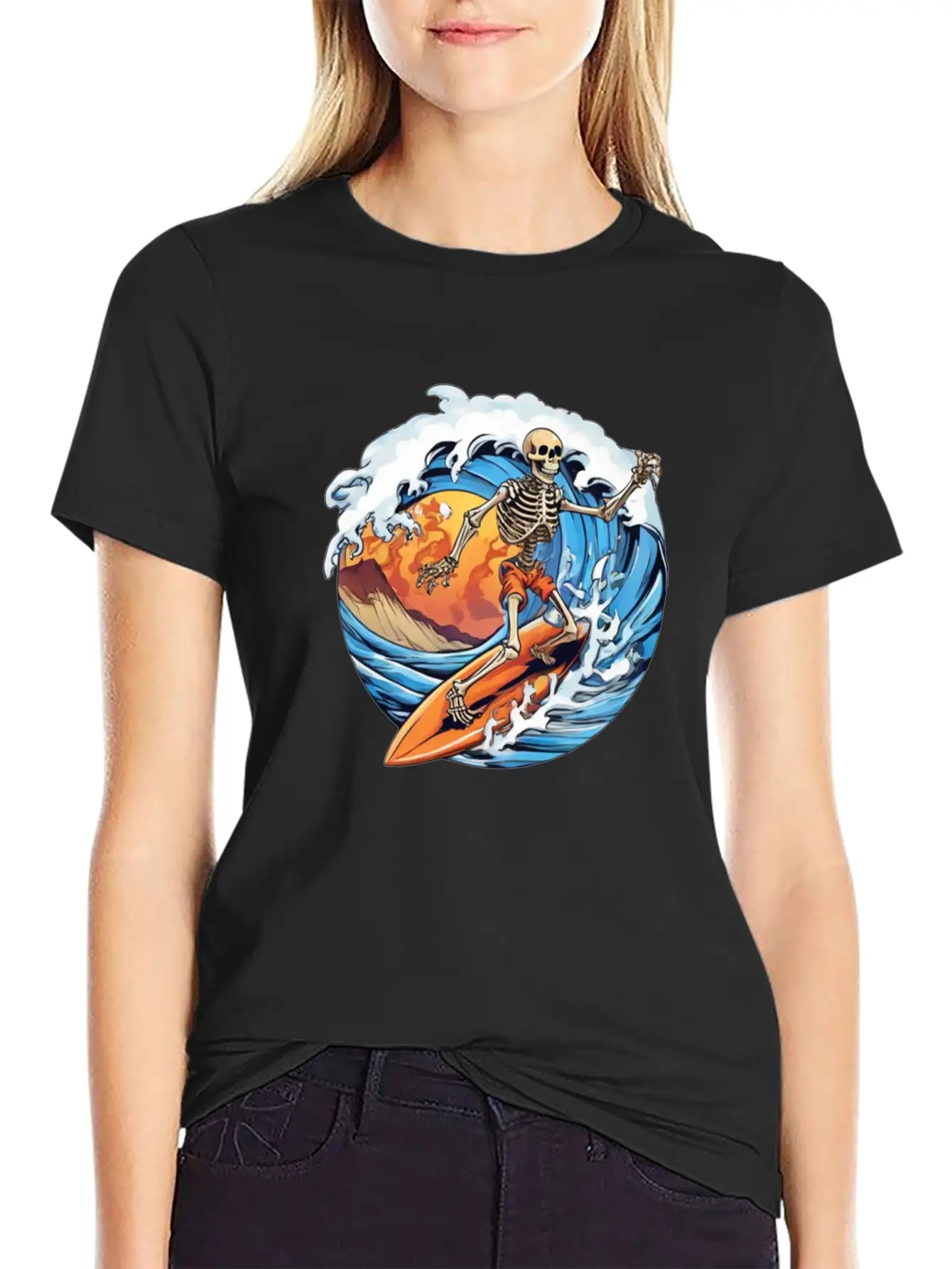 Skeleton Surfing Unisex Casual T-Shirt – Clean Design For Daily Comfort