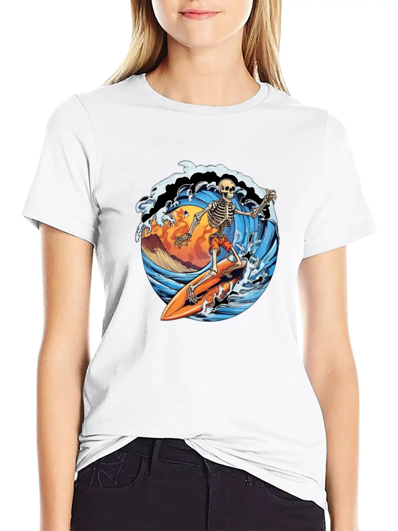 Skeleton Surfing Unisex Casual T-Shirt – Clean Design For Daily Comfort