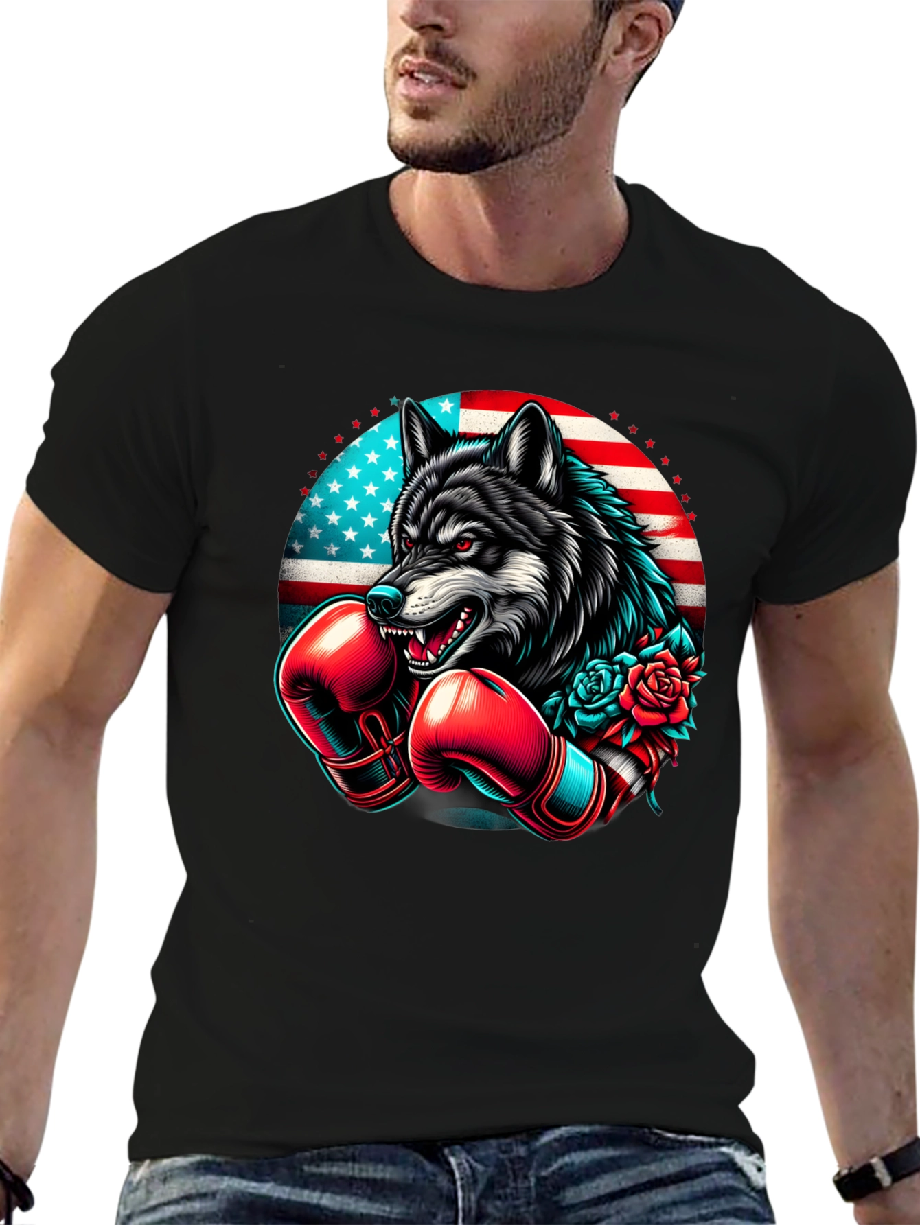 Wolf Boxer USA Flag Graphic Tee