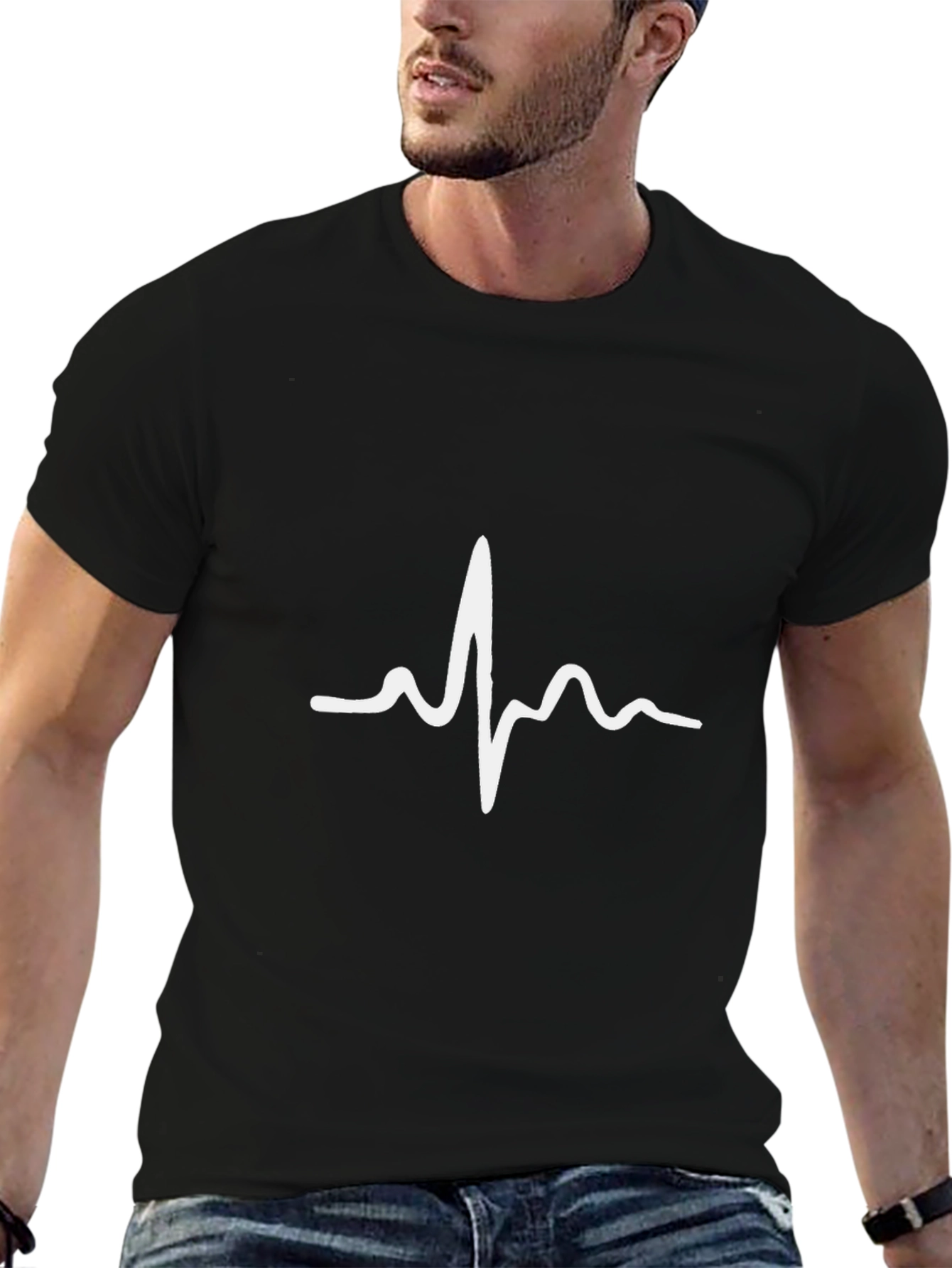 Heartbeat Graphic Tee - Black Casual T-Shirt