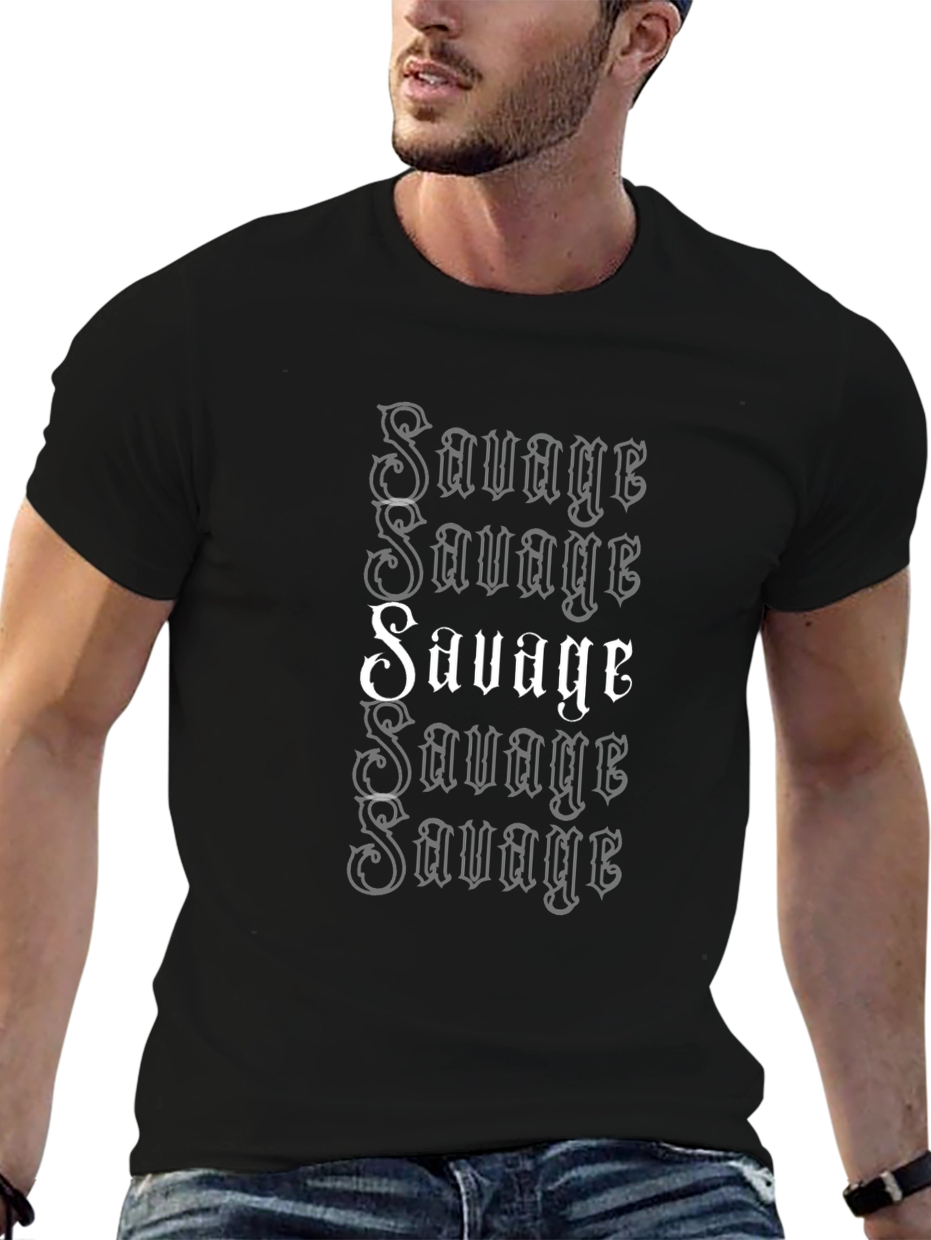Mens Black Savage Graphic Print T-Shirt