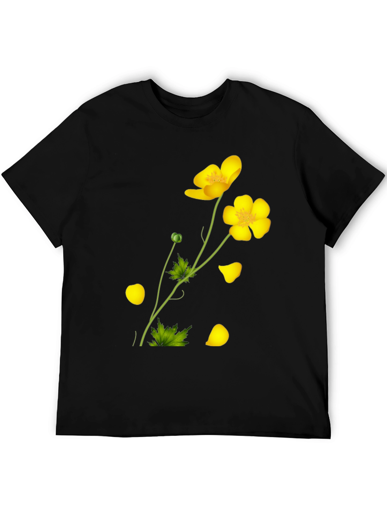 Black Tee with Yellow Floral Design