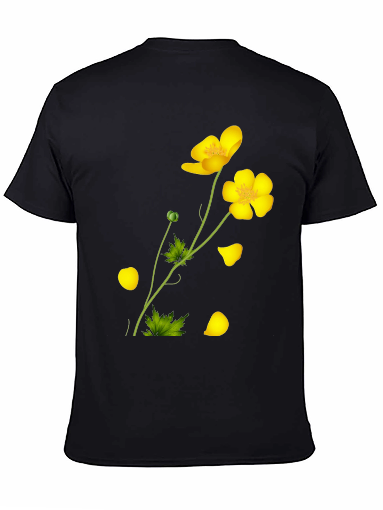 Black Tee with Yellow Floral Design