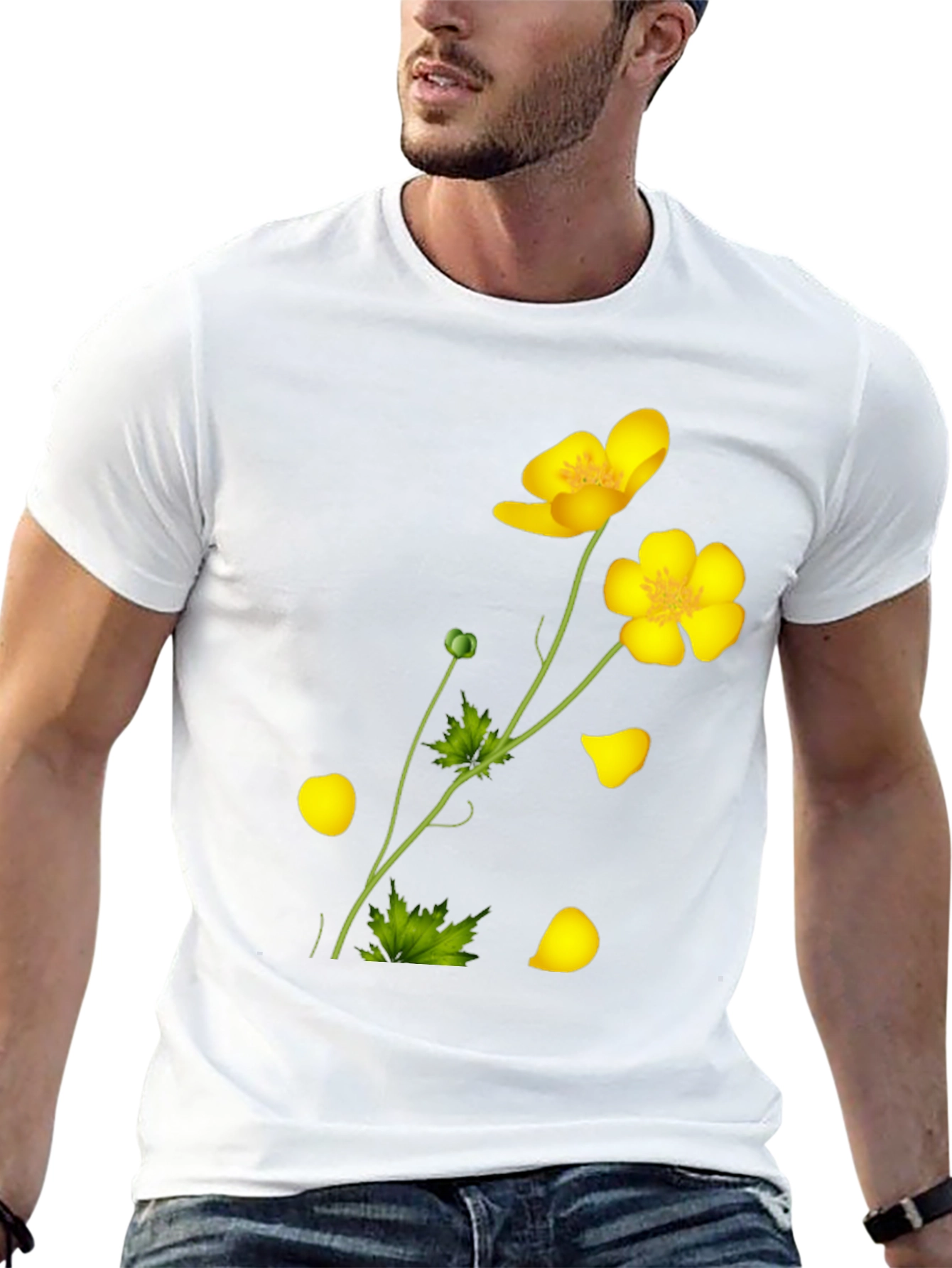 Black Tee with Yellow Floral Design