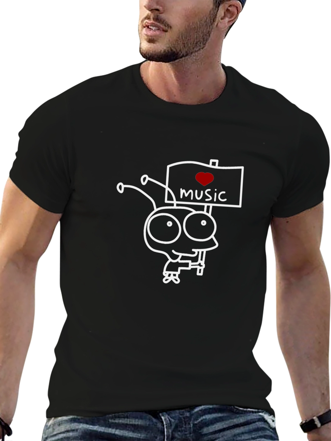 Love Music Graphic Tee - Black Cotton Casual T-Shirt