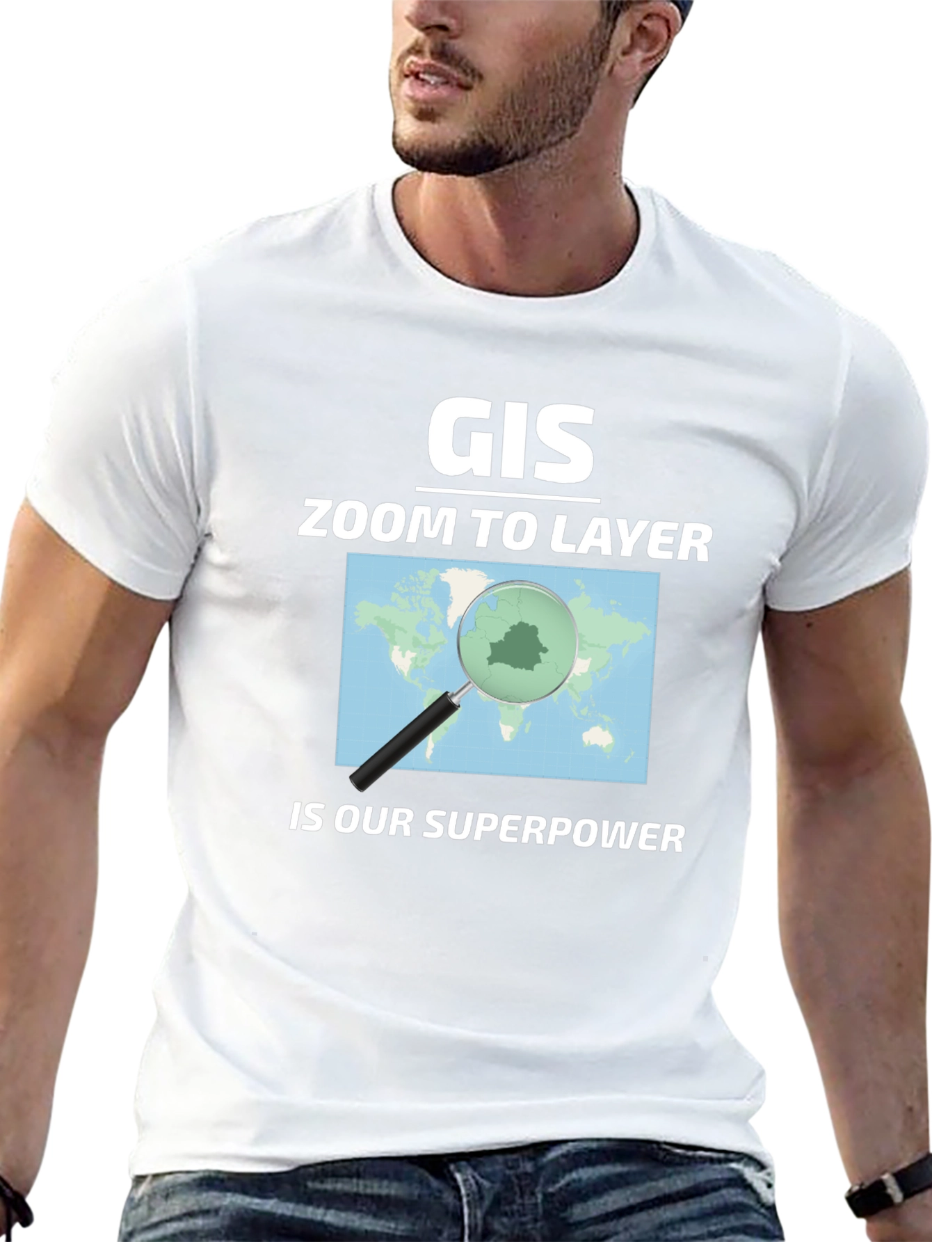 GIS Zoom to Layer Superpower Black T-Shirt