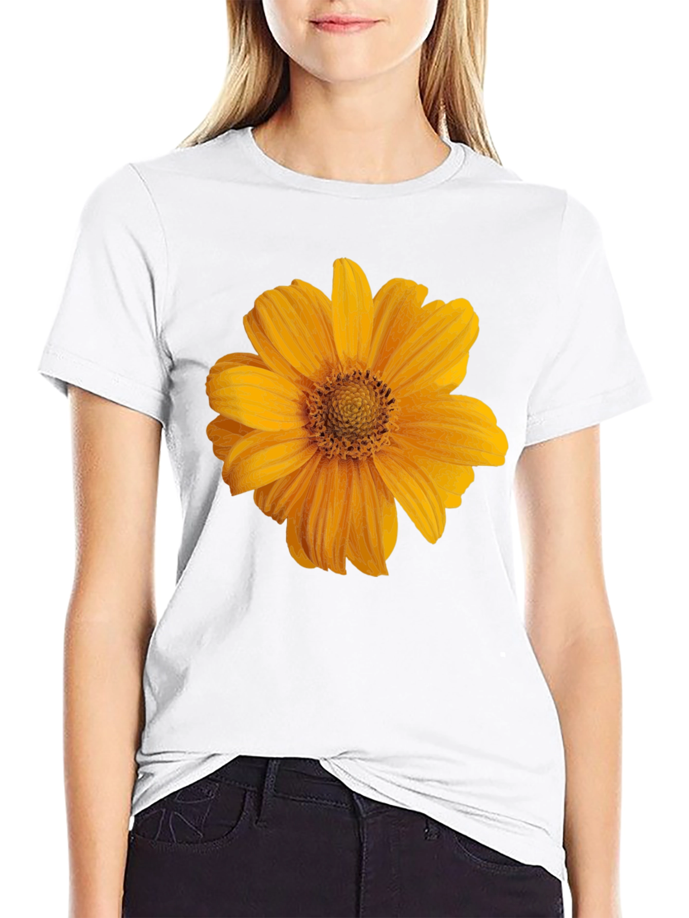 Mens Black T-Shirt with Sunflower Graphic