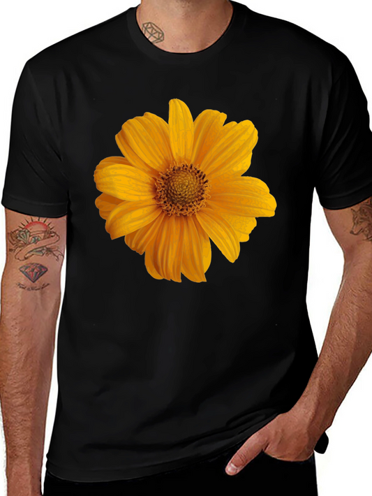 Mens Black T-Shirt with Sunflower Graphic