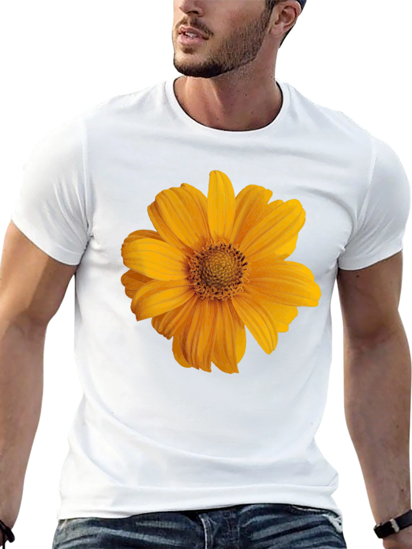 Mens Black T-Shirt with Sunflower Graphic
