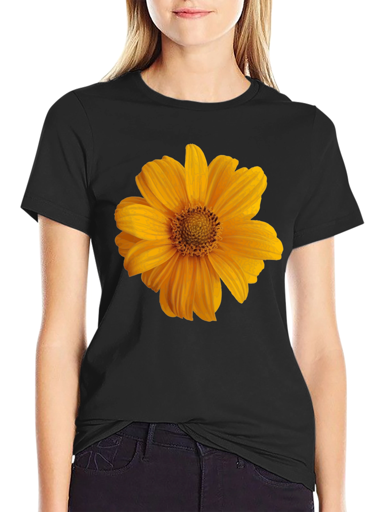 Mens Black T-Shirt with Sunflower Graphic