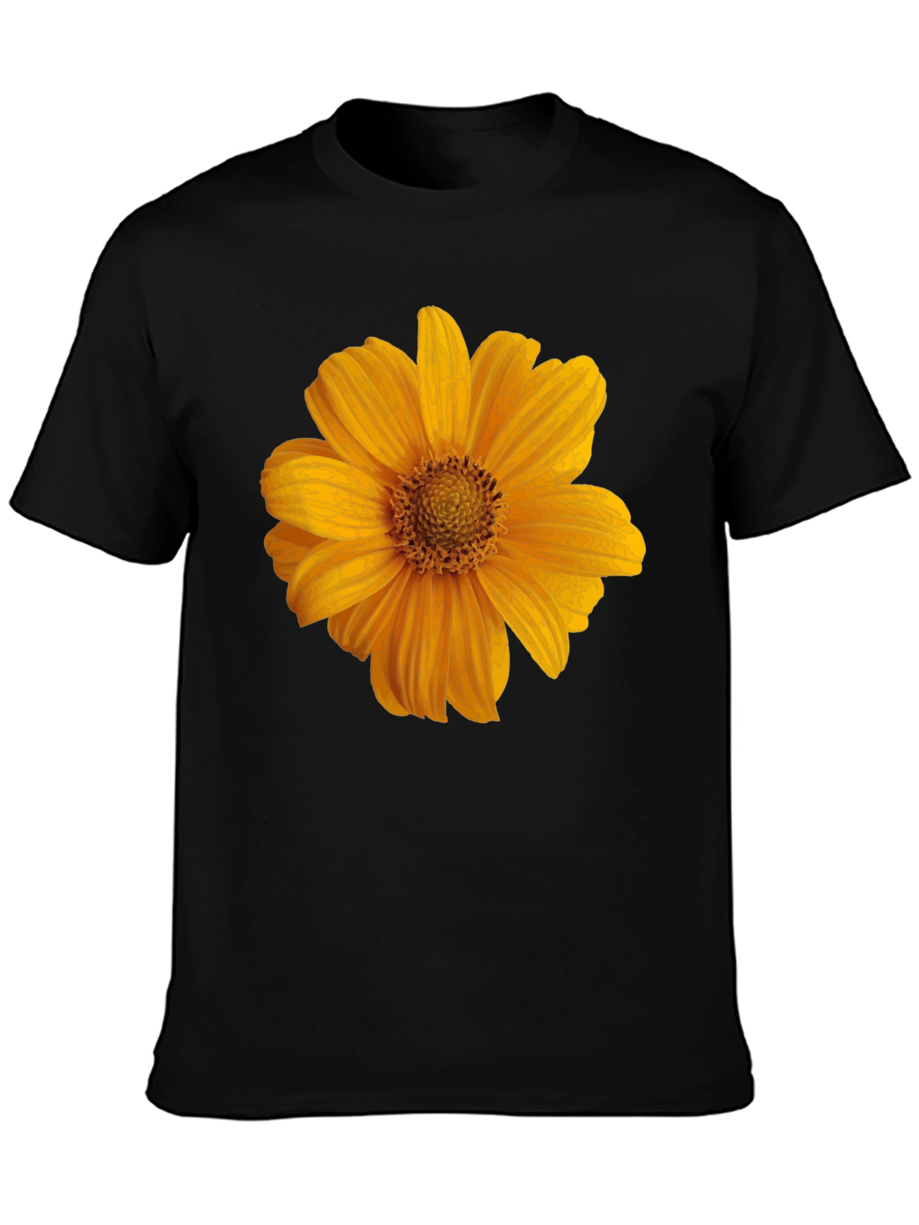 Mens Black T-Shirt with Sunflower Graphic