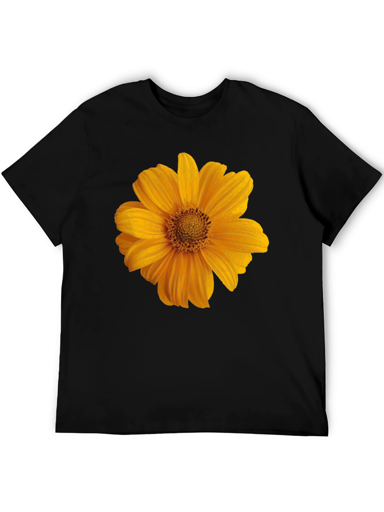 Mens Black T-Shirt with Sunflower Graphic