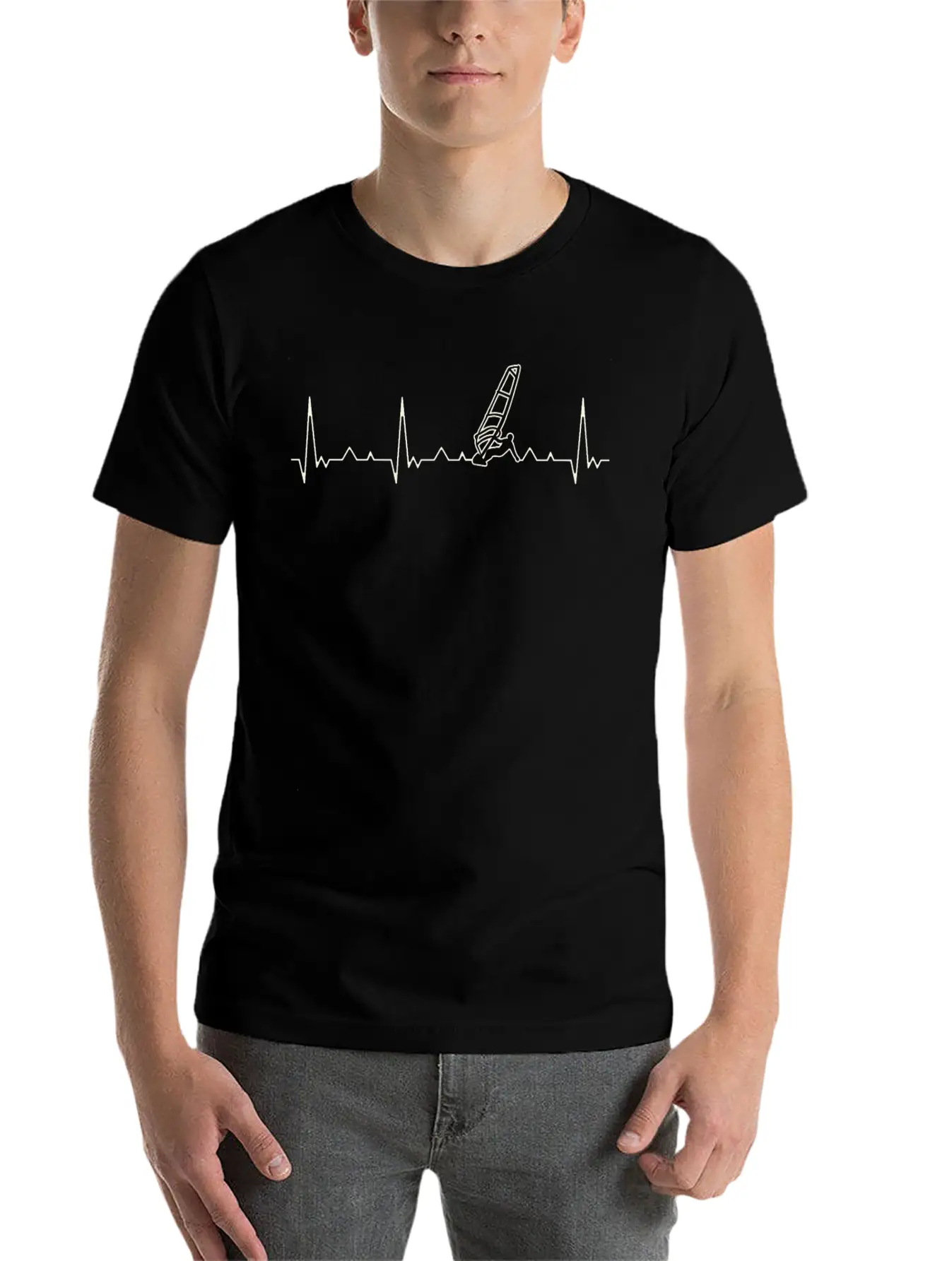 Surfer Windsurfing. Heart. Love. EKG. Pulse. Beat. Unisex Casual T-Shirt – Clean Design For Daily Comfort