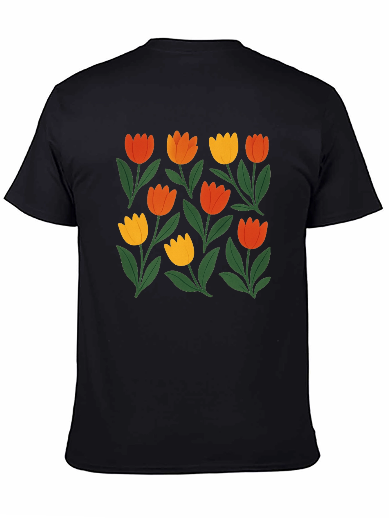 Floral Print Crew Neck Tee - Black