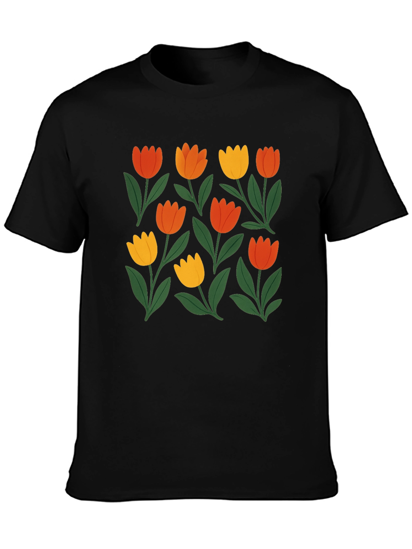 Floral Print Crew Neck Tee - Black
