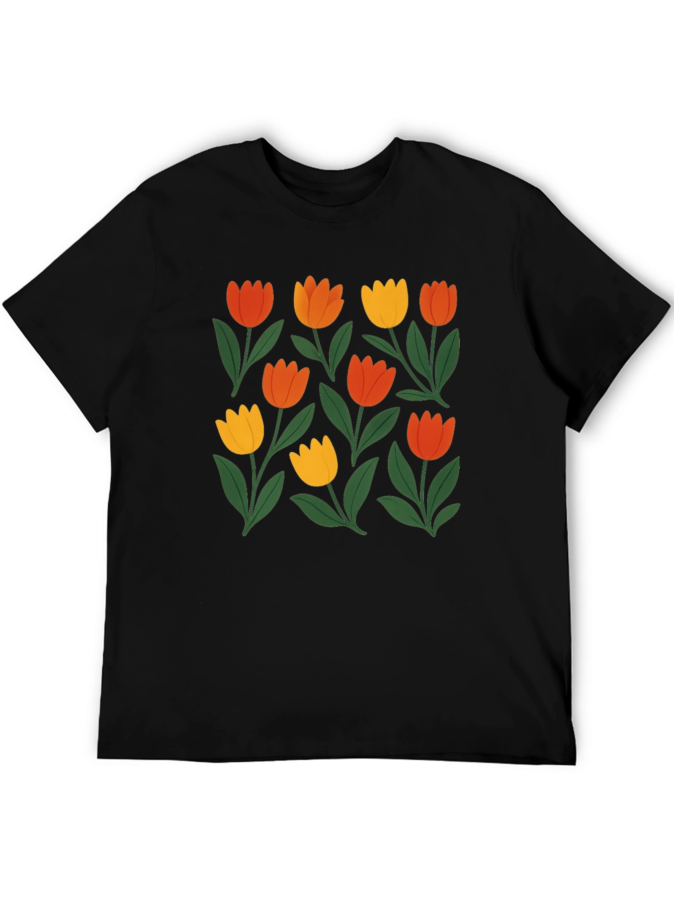 Floral Print Crew Neck Tee - Black