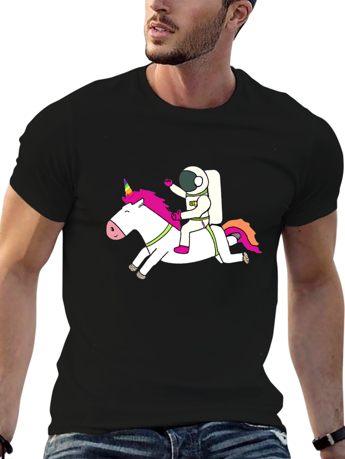 Astronaut Unicorn Black T-Shirt