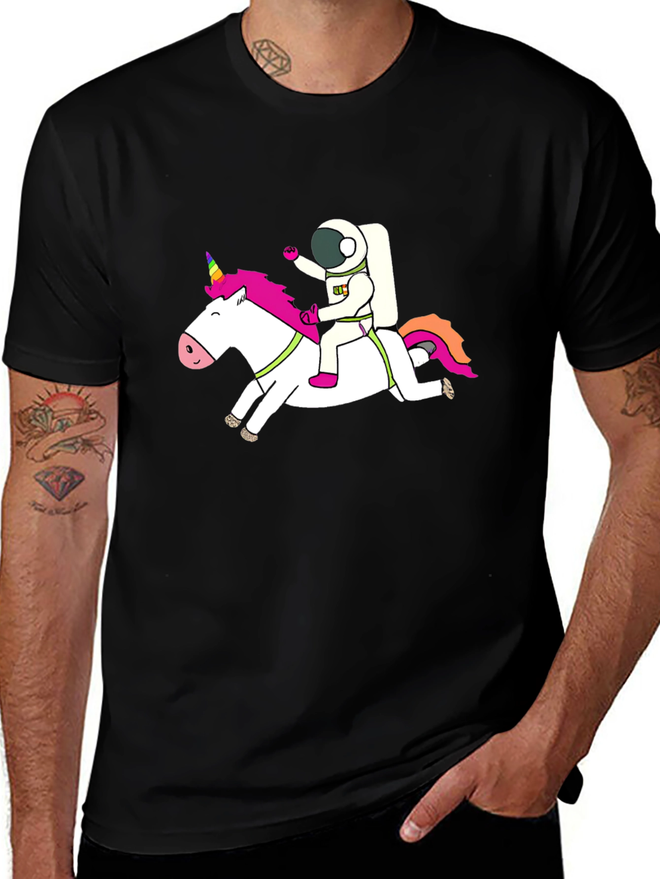 Astronaut Unicorn Black T-Shirt