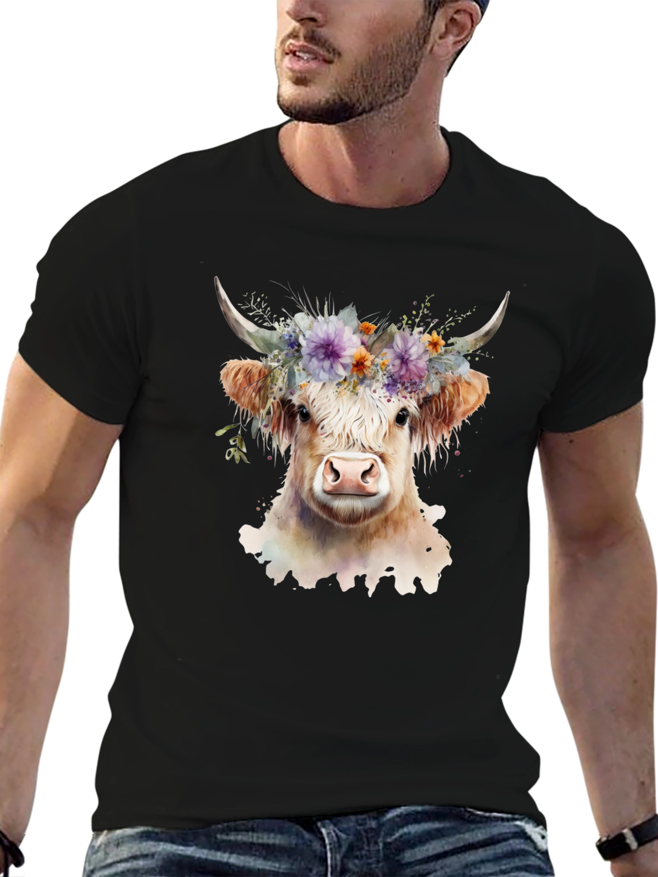Floral Cow Graphic Tee - Unisex Soft Cotton