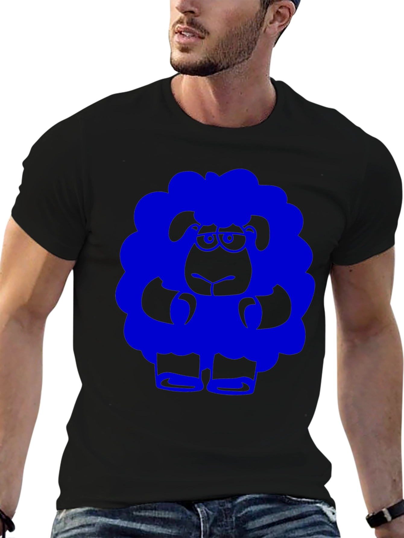 Blue Sheep Graphic Tee - Black Cotton T-Shirt