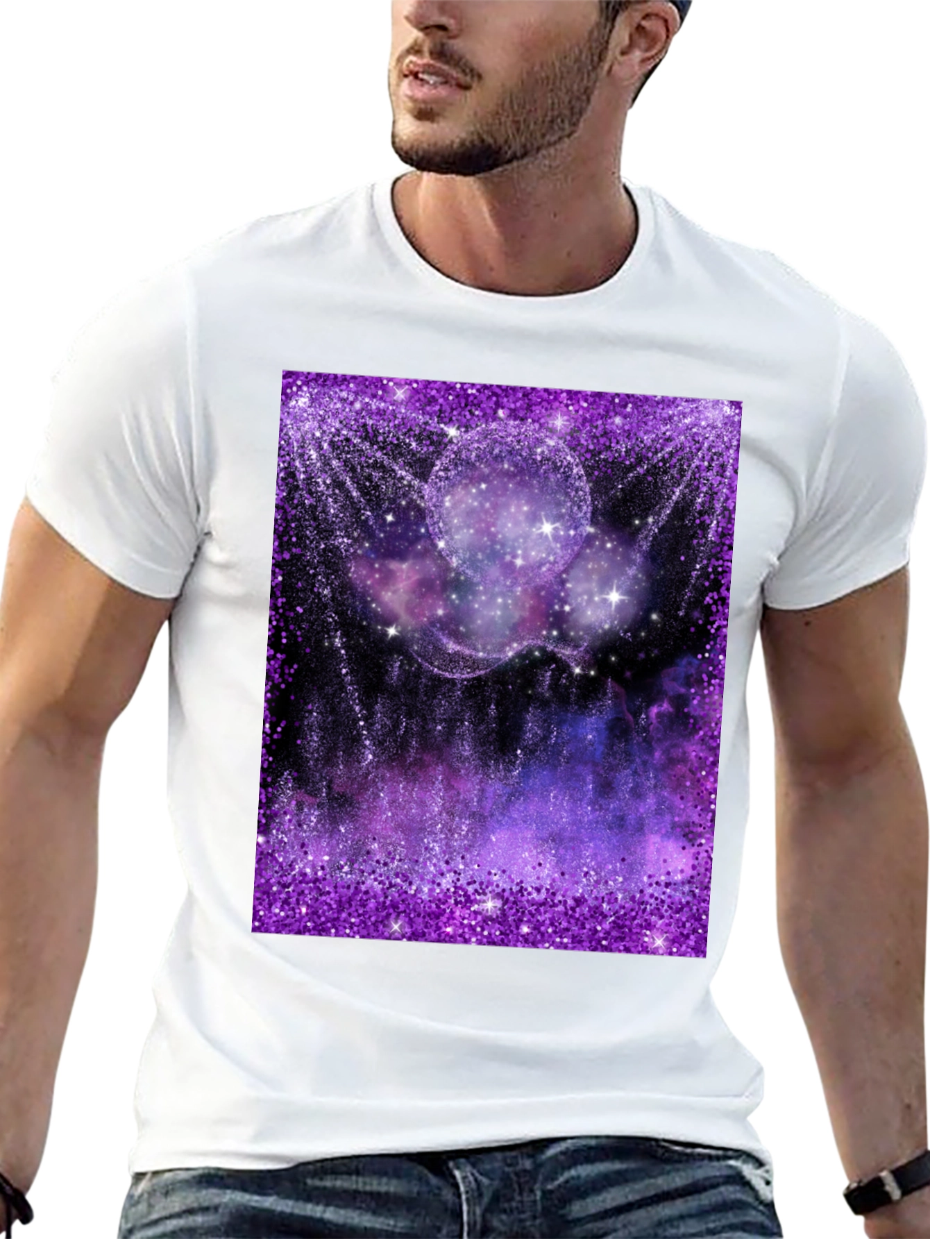 Galaxy Glitter Print Black T-Shirt