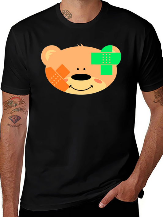 Cute Teddy Bear Bandage Black T-Shirt