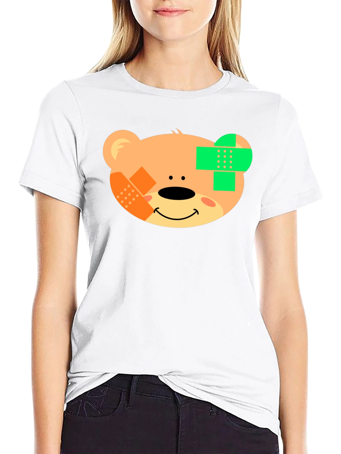 Cute Teddy Bear Bandage Black T-Shirt